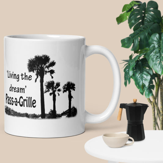 'Living the dream' White glossy mug