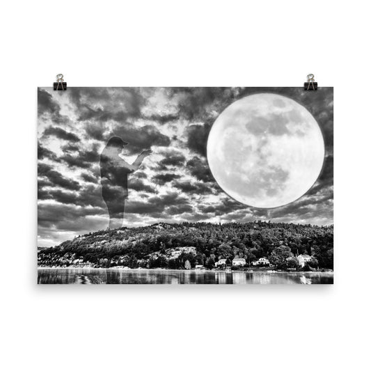 'Full Moon Over Willisville Mountain' Poster of an original photomontage by Jon Butler