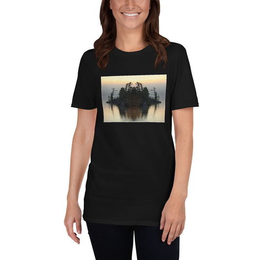 'I looked up from under the water and saw my reflection on the island.'  Short-Sleeve Unisex T-Shirt by Jon Butler